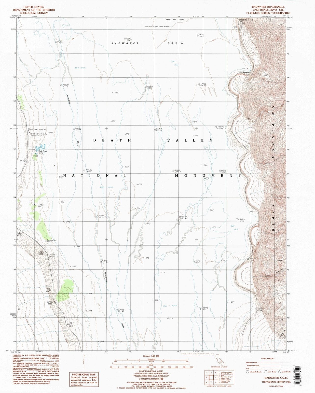 1986 Badwater, CA - California - USGS Topographic Map