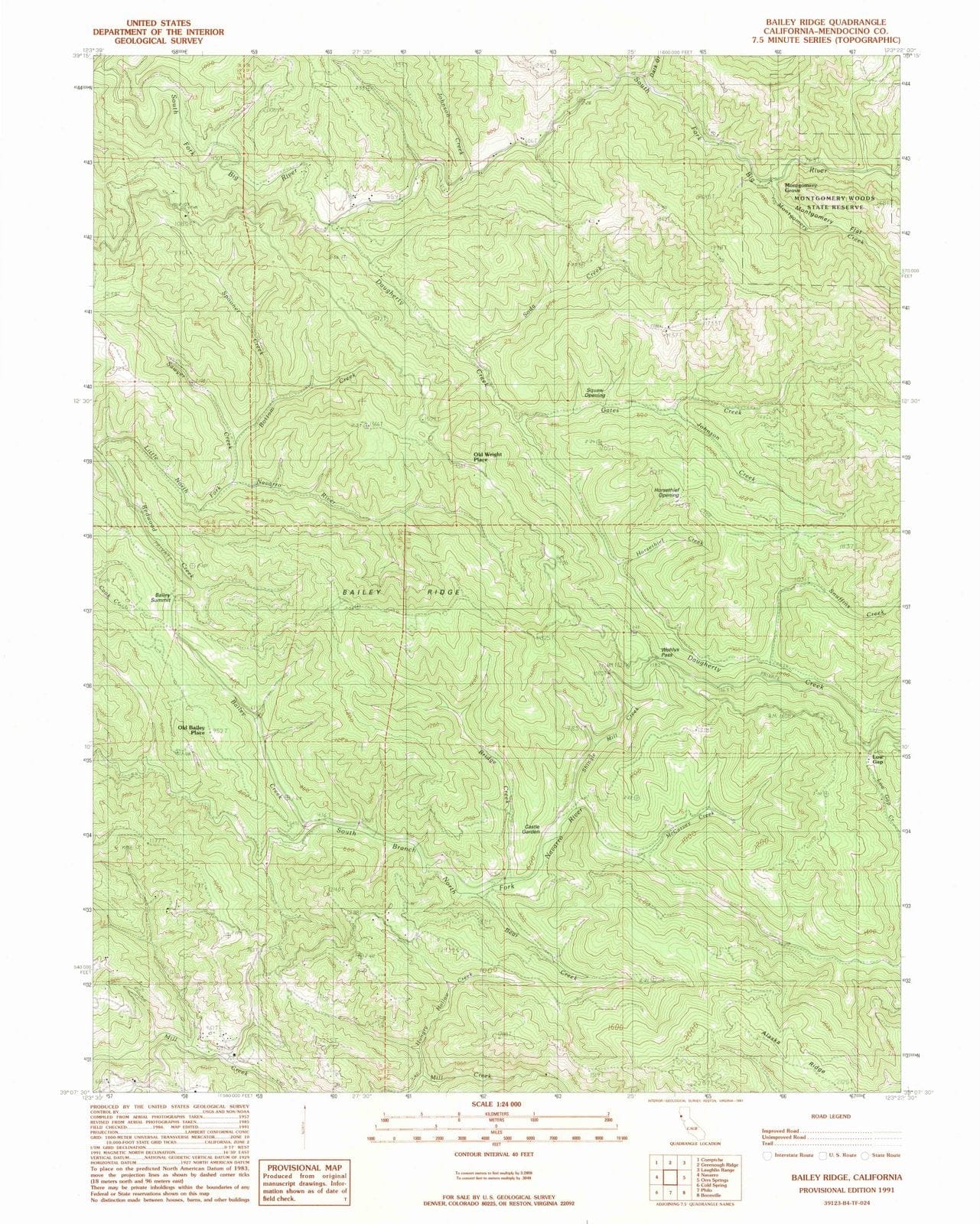 1991 Bailey Ridge, CA - California - USGS Topographic Map