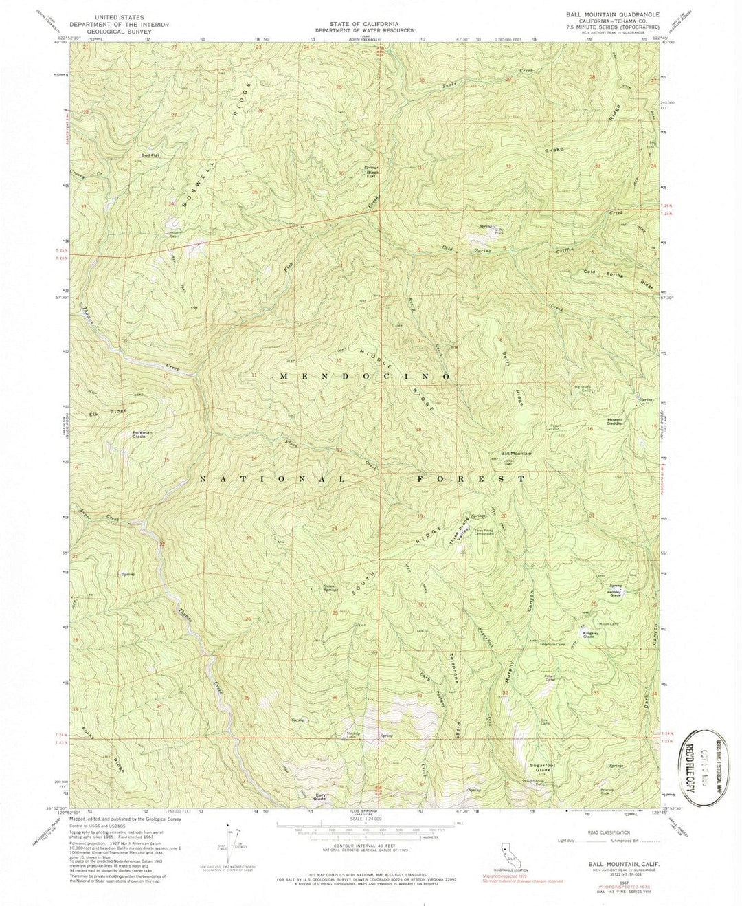 1967 Ball Mountain, CA - California - USGS Topographic Map