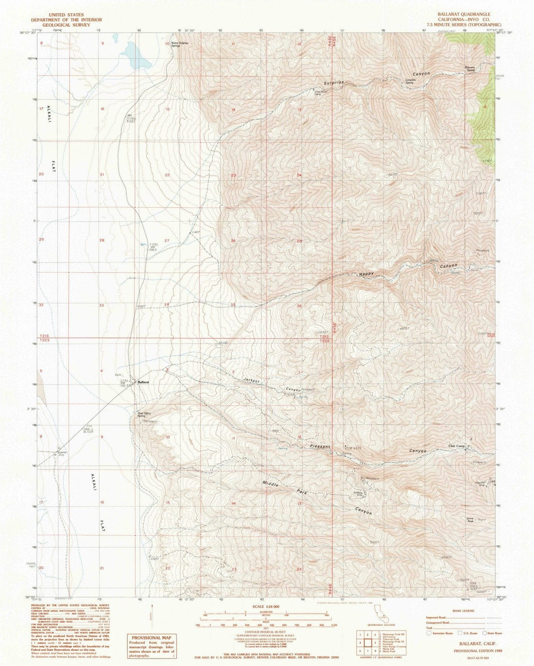1988 Ballarat, CA - California - USGS Topographic Map
