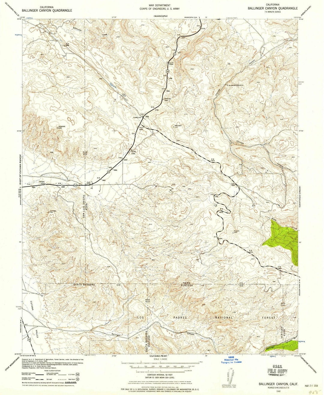 1942 Ballinger Canyon, CA - California - USGS Topographic Map