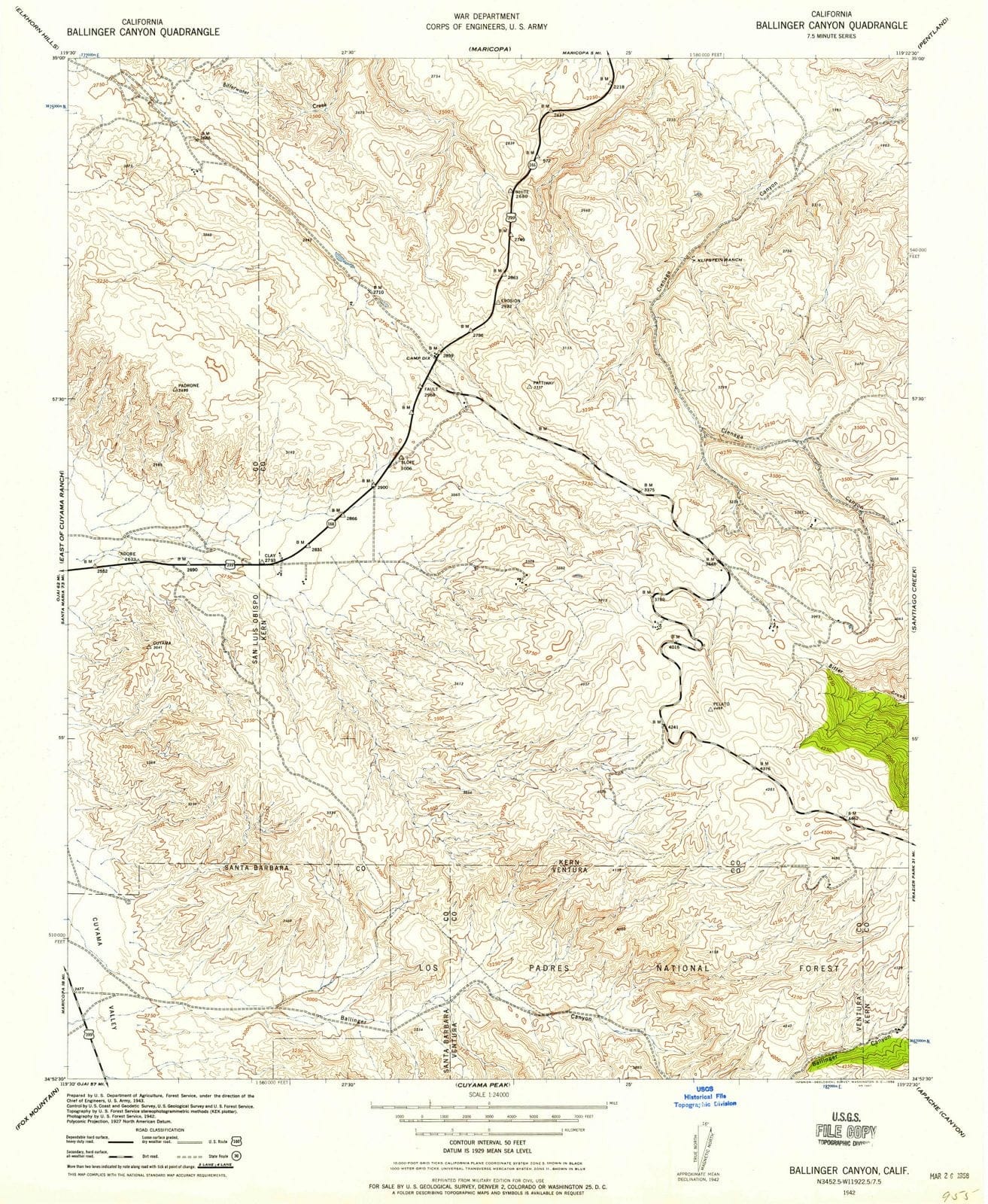 1942 Ballinger Canyon, CA - California - USGS Topographic Map