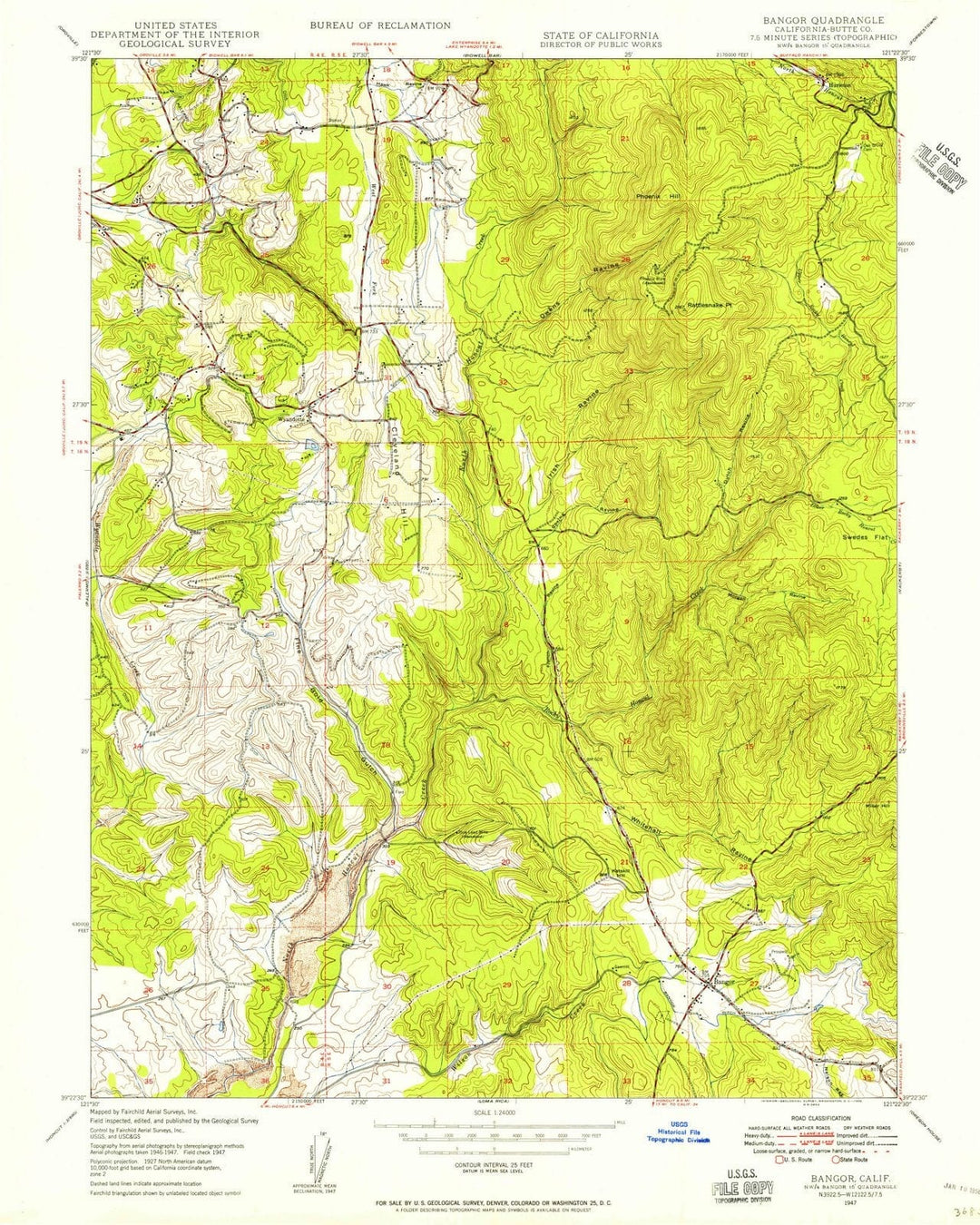 1947 Bangor, CA - California - USGS Topographic Map