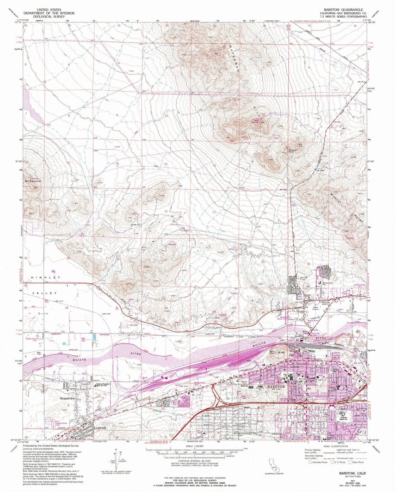 1971 Barstow, CA - California - USGS Topographic Map