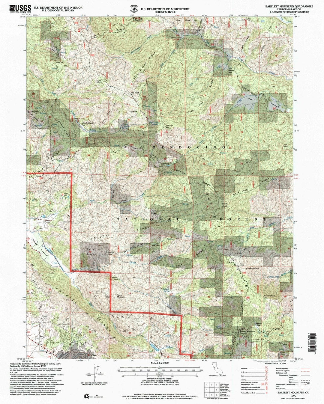 1996 Bartlett Mountain, CA - California - USGS Topographic Map