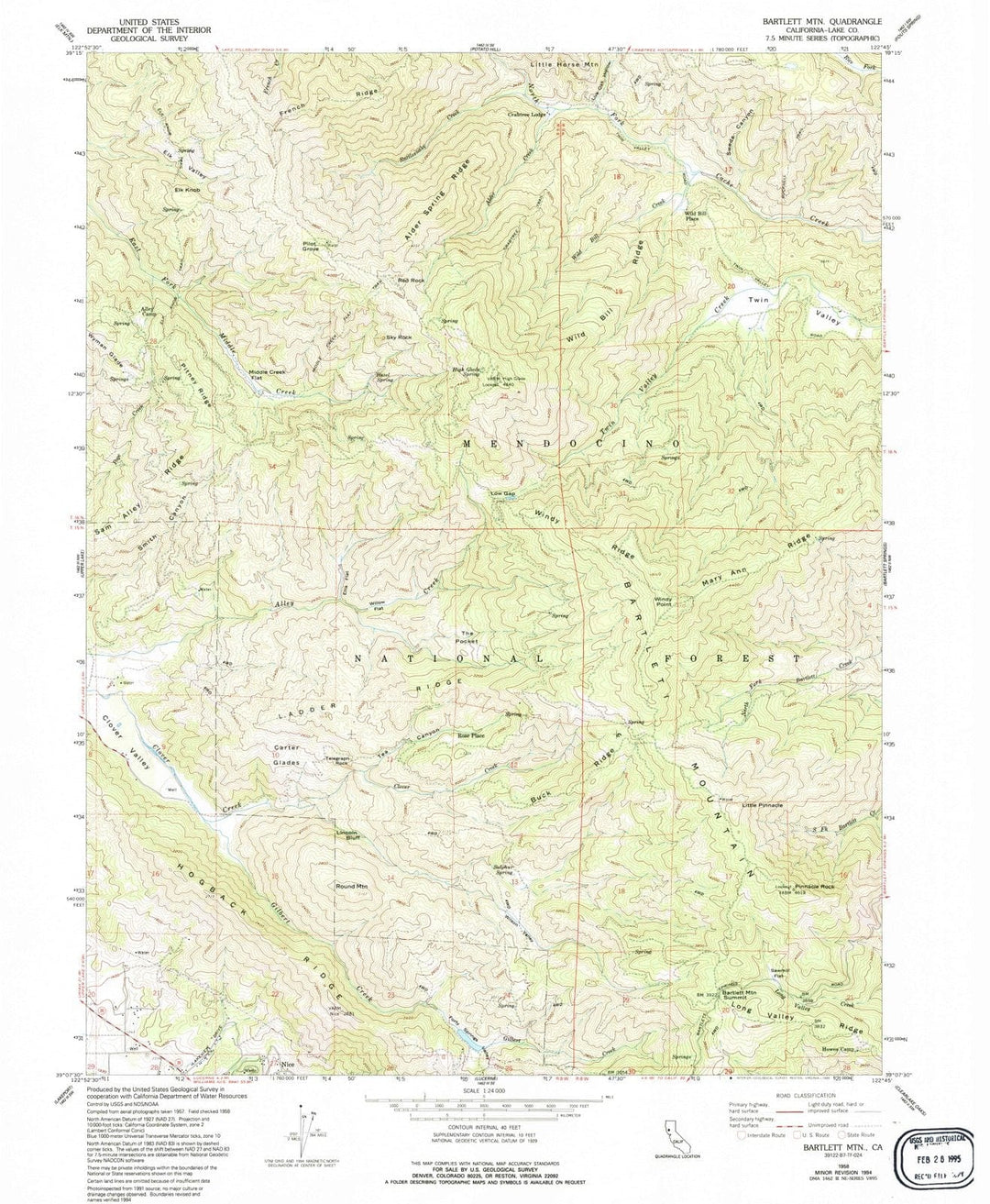 1958 Bartlett MTN, CA - California - USGS Topographic Map