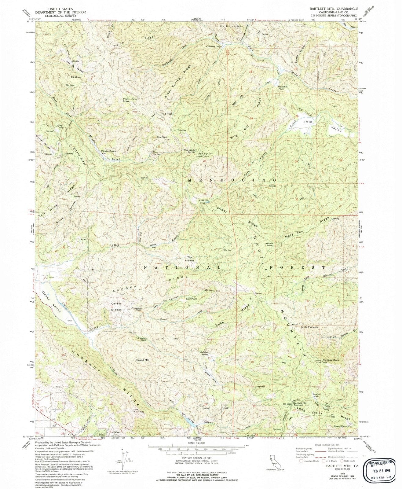 1958 Bartlett MTN, CA - California - USGS Topographic Map
