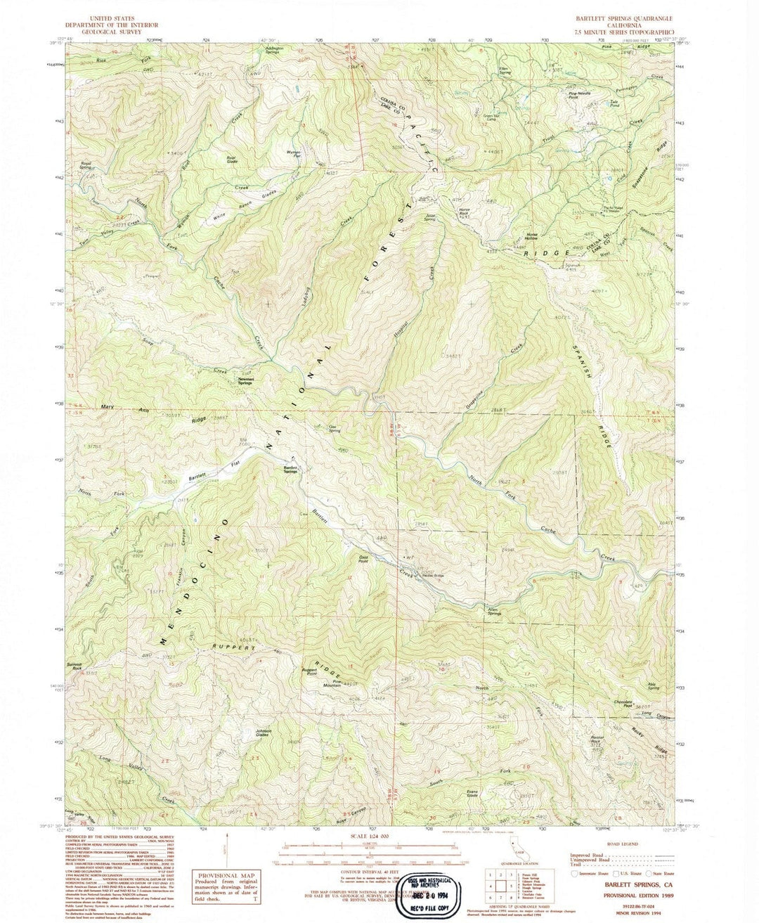 1989 Bartlett Springs, CA - California - USGS Topographic Map