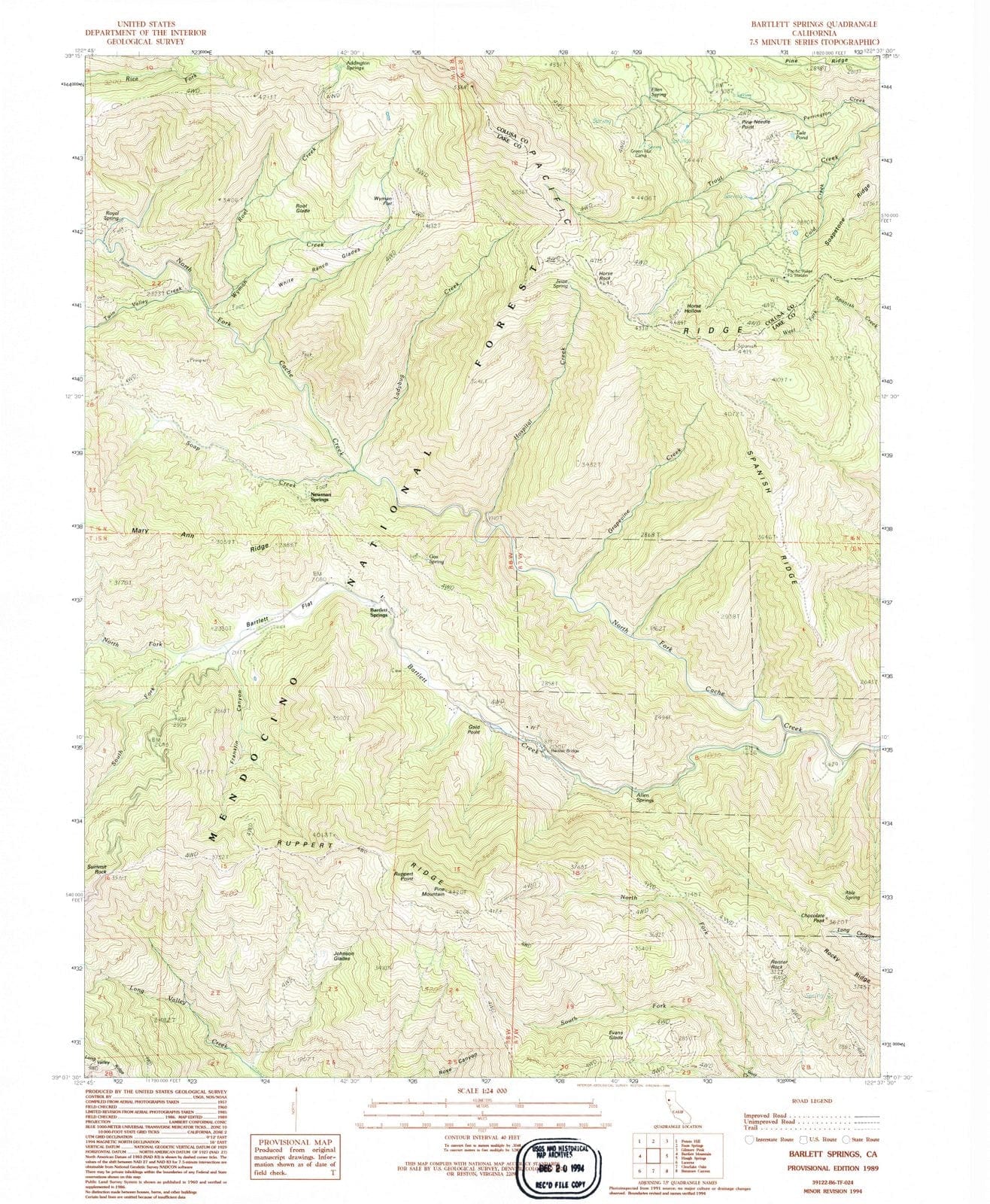1989 Bartlett Springs, CA - California - USGS Topographic Map