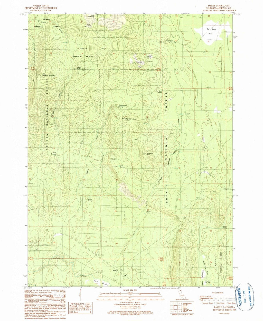 1990 Bartle, CA - California - USGS Topographic Map