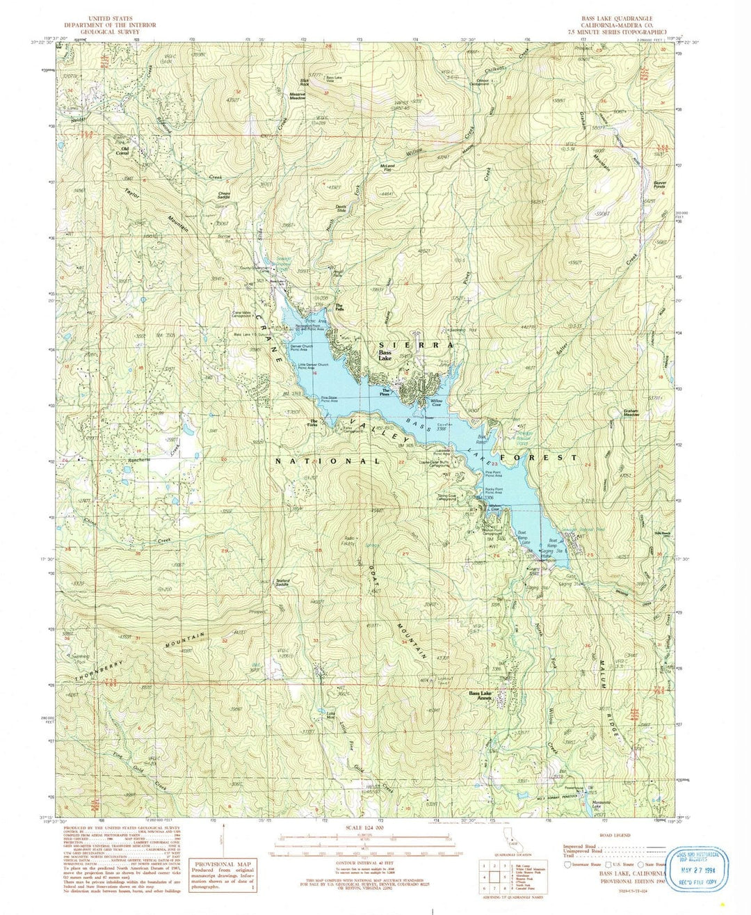 1990 Bass Lake, CA - California - USGS Topographic Map
