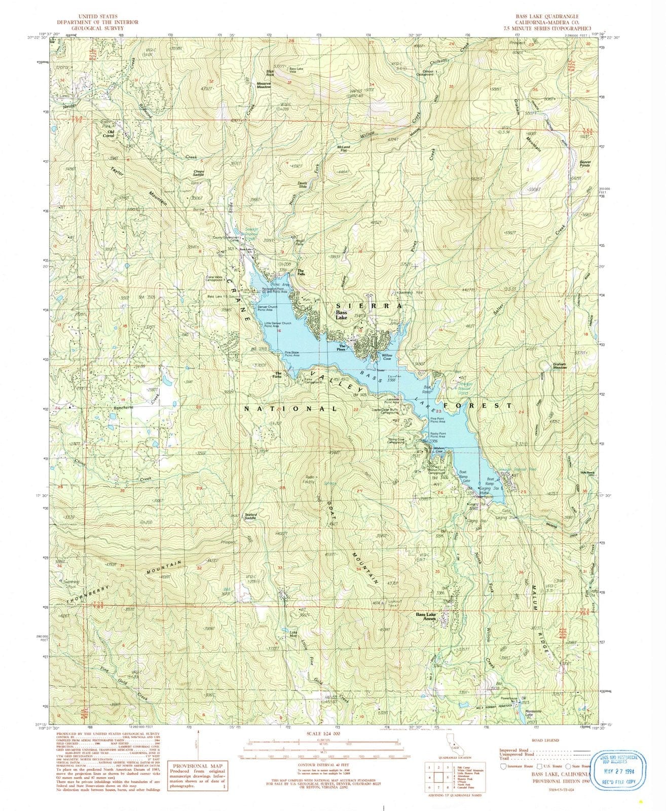 1990 Bass Lake, CA - California - USGS Topographic Map