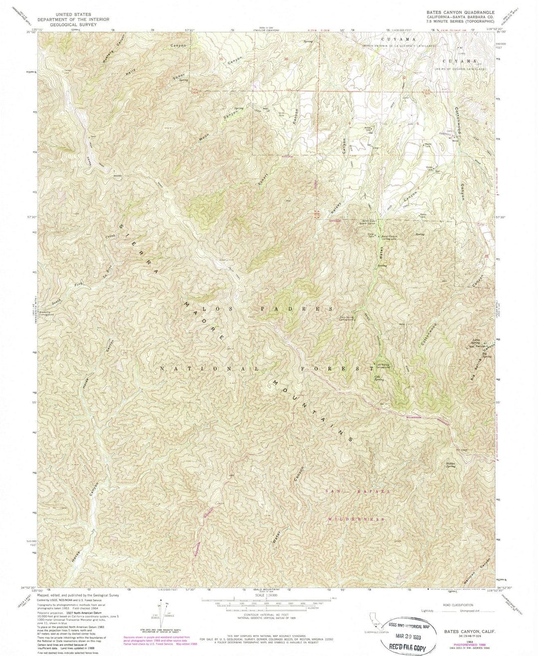 1964 Bates Canyon, CA - California - USGS Topographic Map