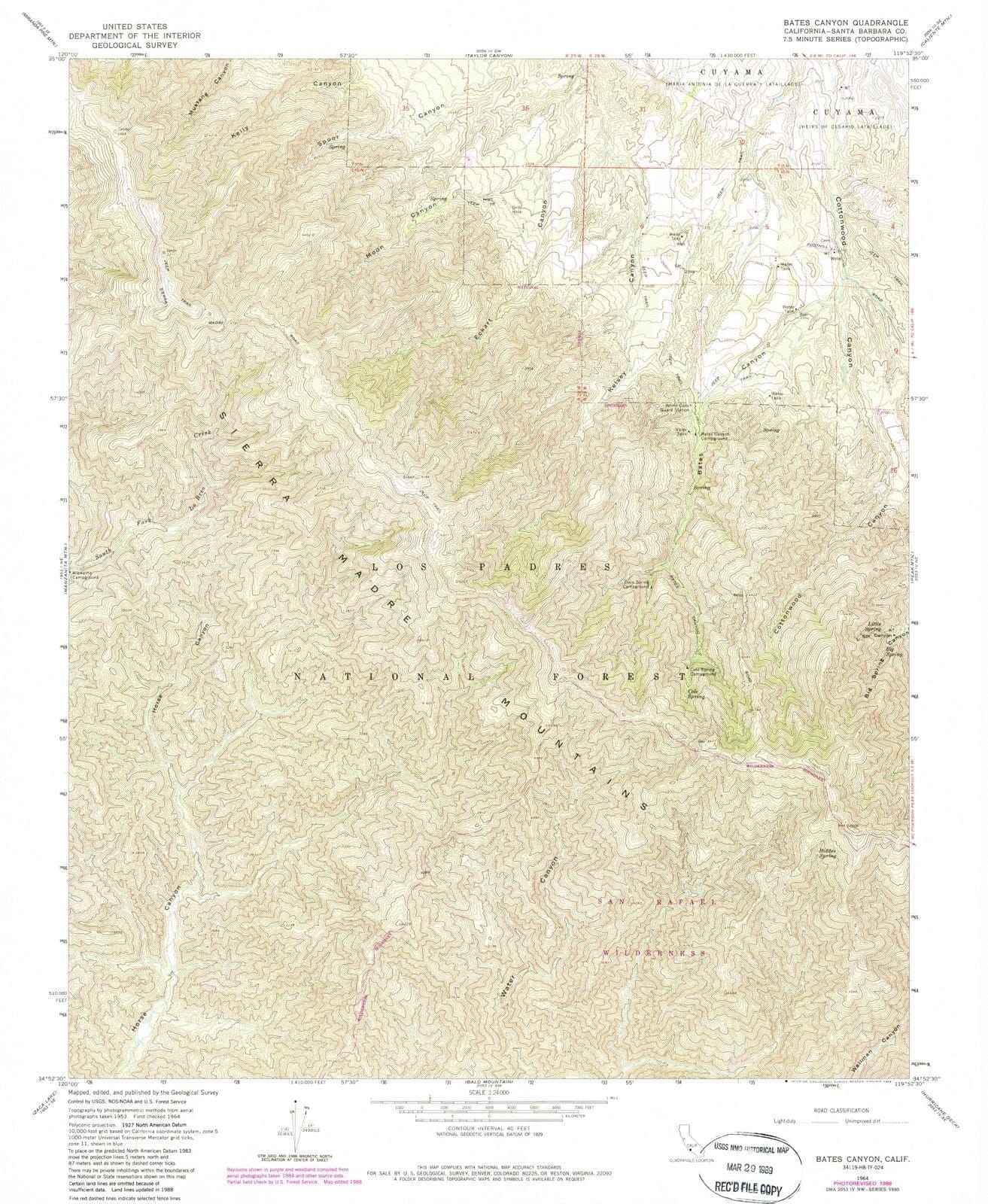 1964 Bates Canyon, CA - California - USGS Topographic Map