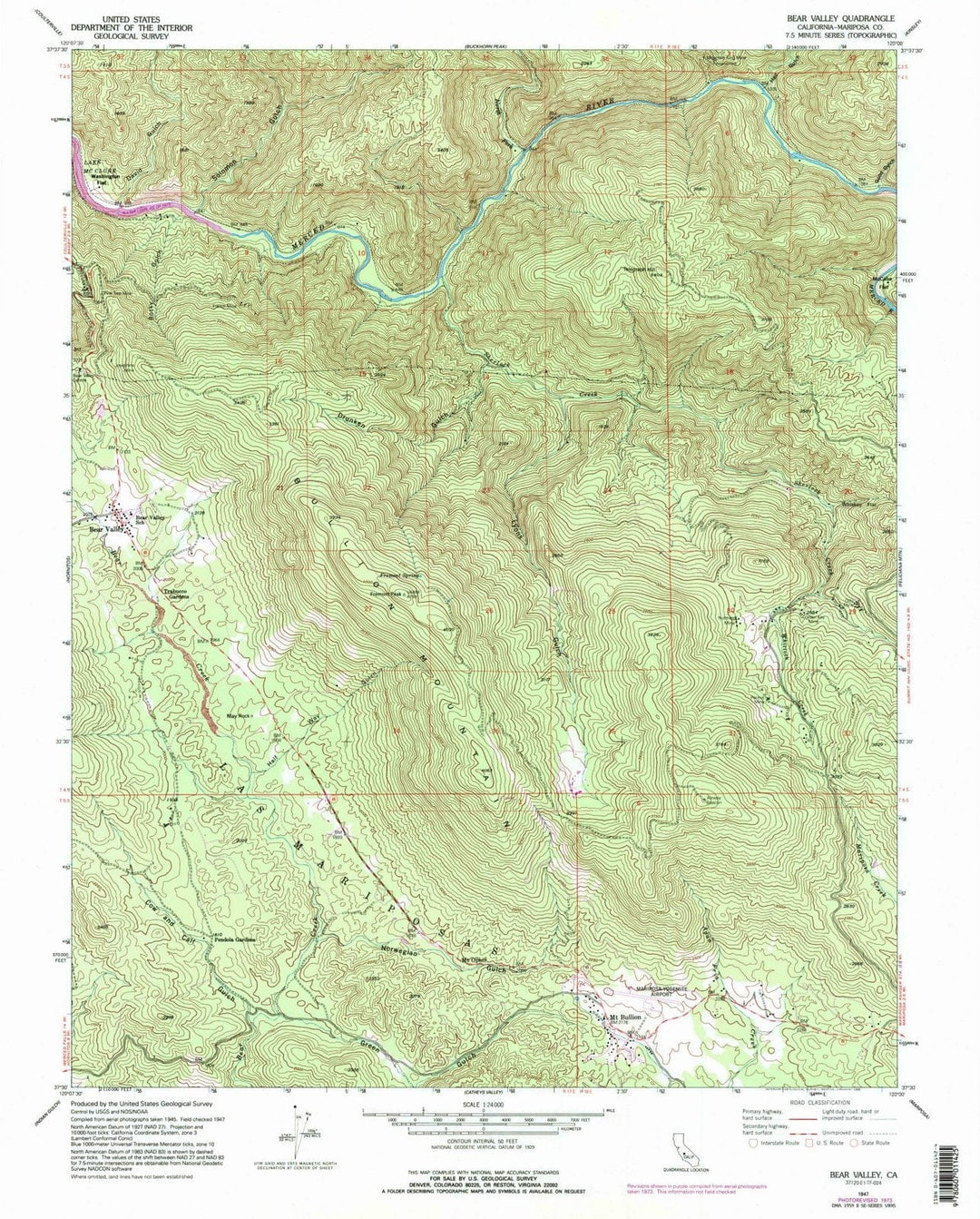 1947 Bear Valley, CA - California - USGS Topographic Map