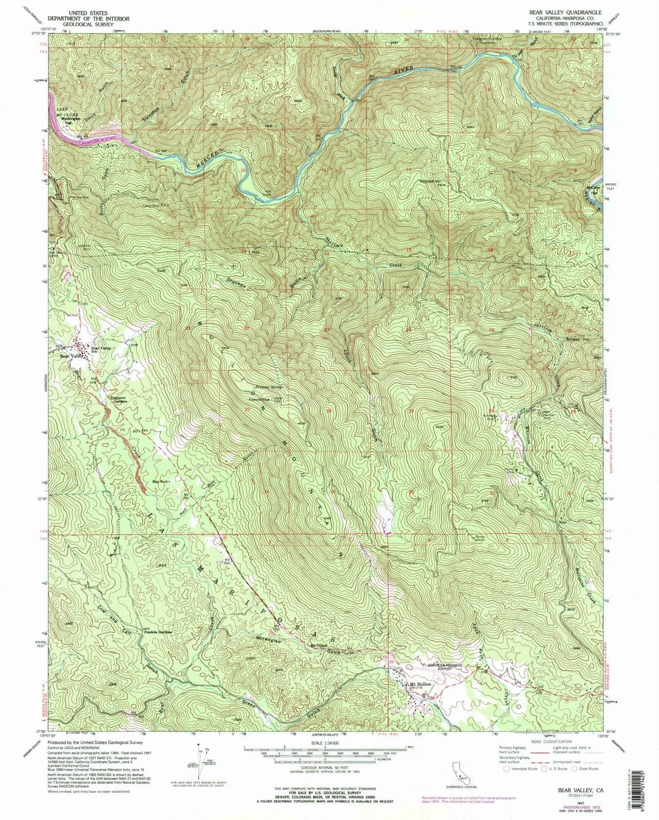 1947 Bear Valley, CA - California - USGS Topographic Map