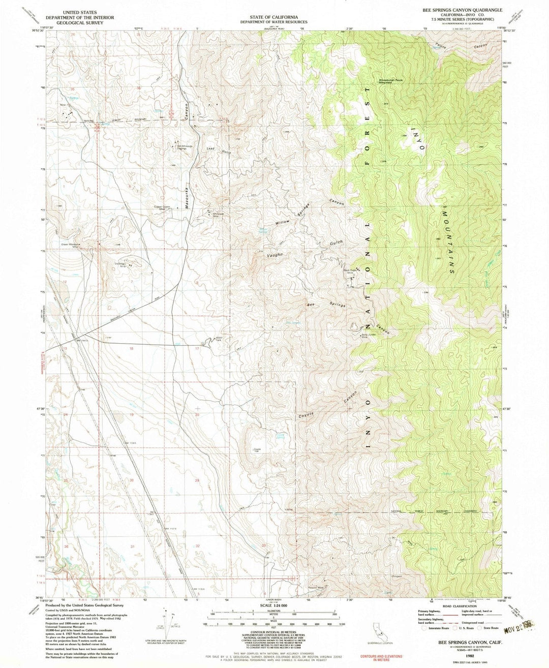 1982 Bee Springs Canyon, CA - California - USGS Topographic Map