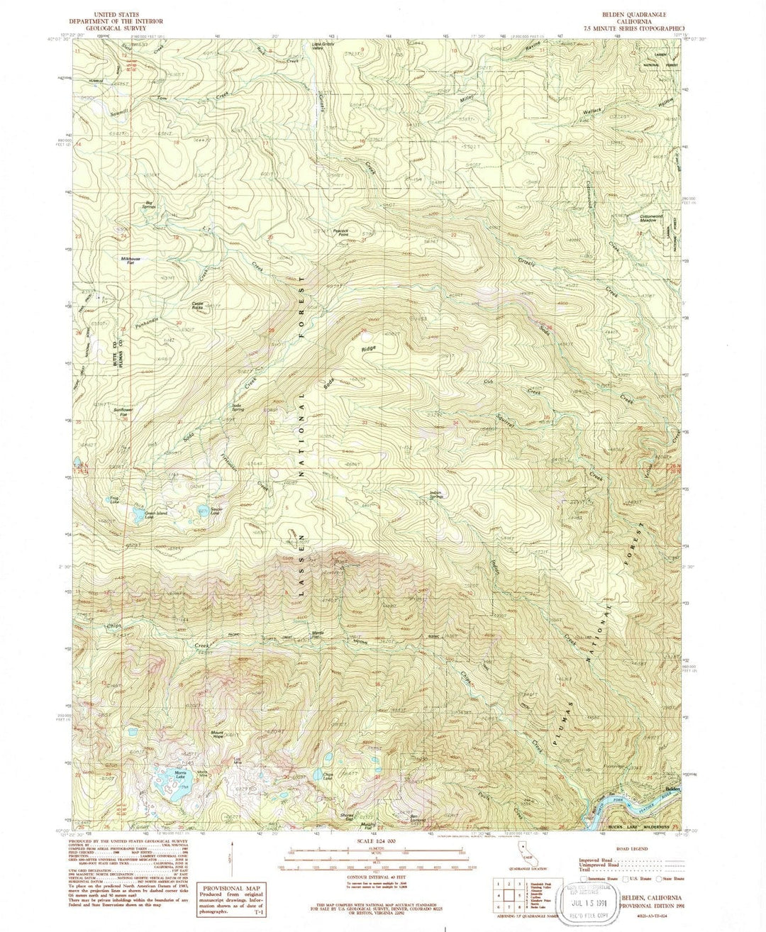 1991 Belden, CA - California - USGS Topographic Map