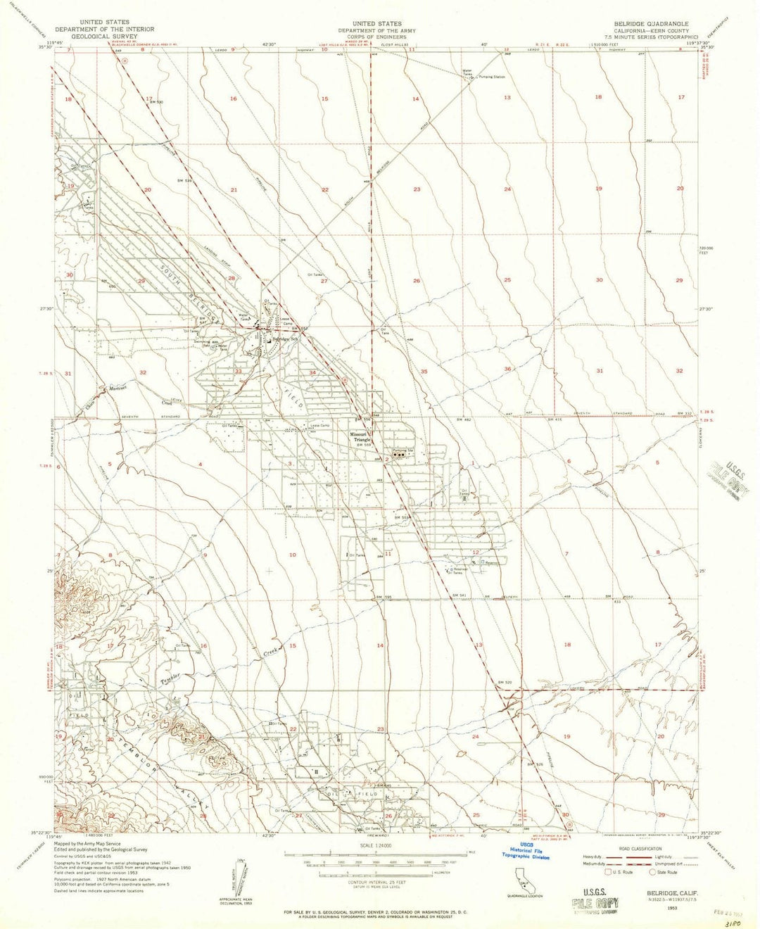 1953 Belridge, CA - California - USGS Topographic Map