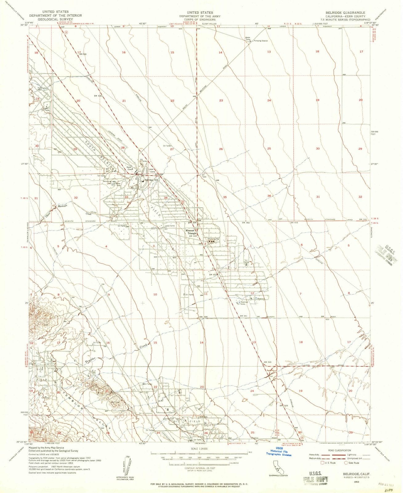 1953 Belridge, CA - California - USGS Topographic Map