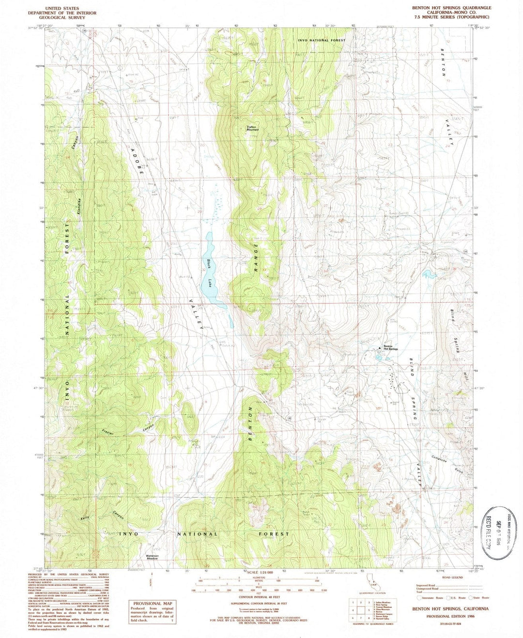 1986 Benton Hot Springs, CA - California - USGS Topographic Map