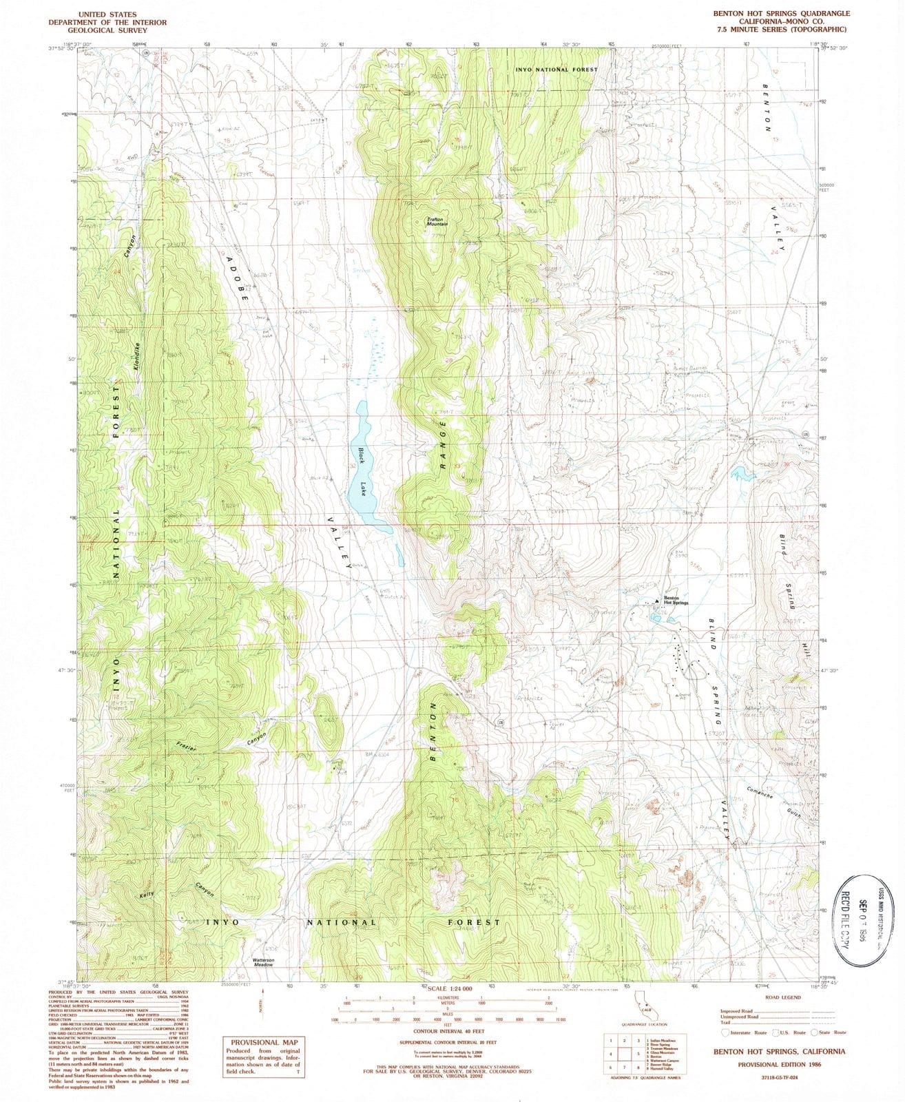 1986 Benton Hot Springs, CA - California - USGS Topographic Map