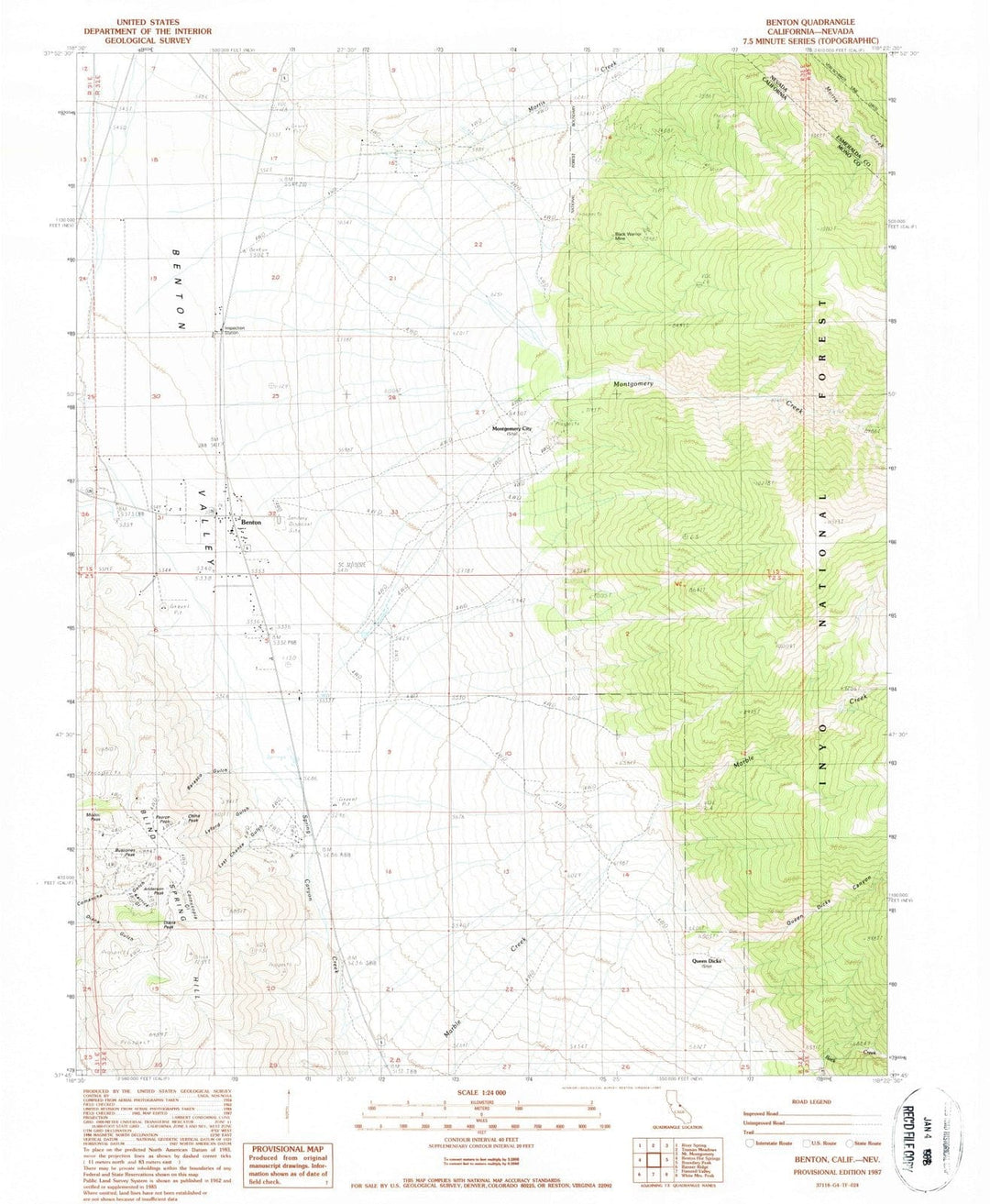 1987 Benton, CA - California - USGS Topographic Map