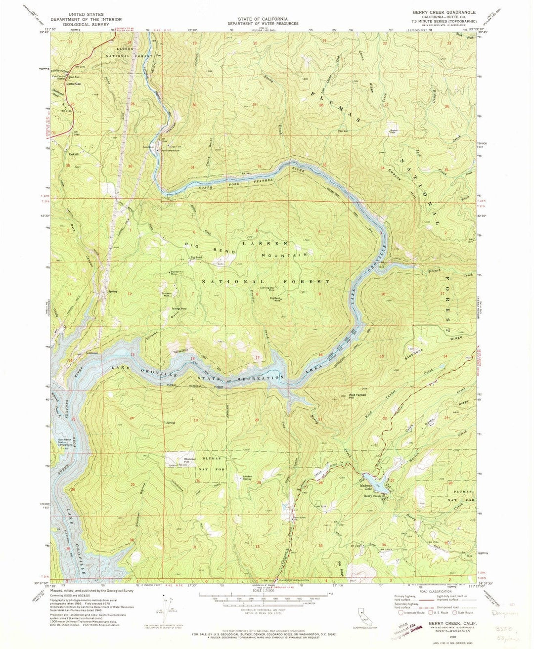 1970 Berry Creek, CA - California - USGS Topographic Map