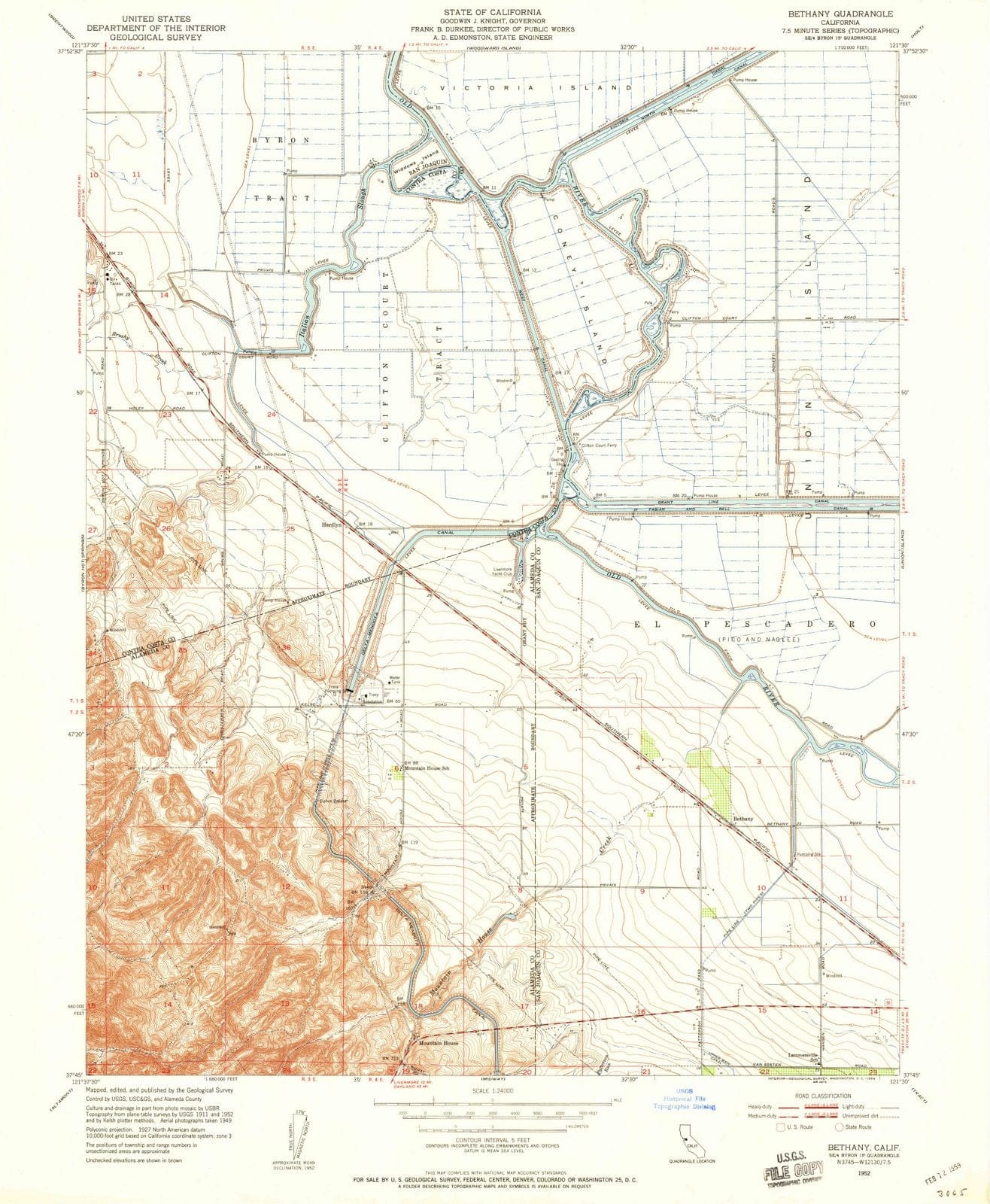 1952 Bethany, CA - California - USGS Topographic Map