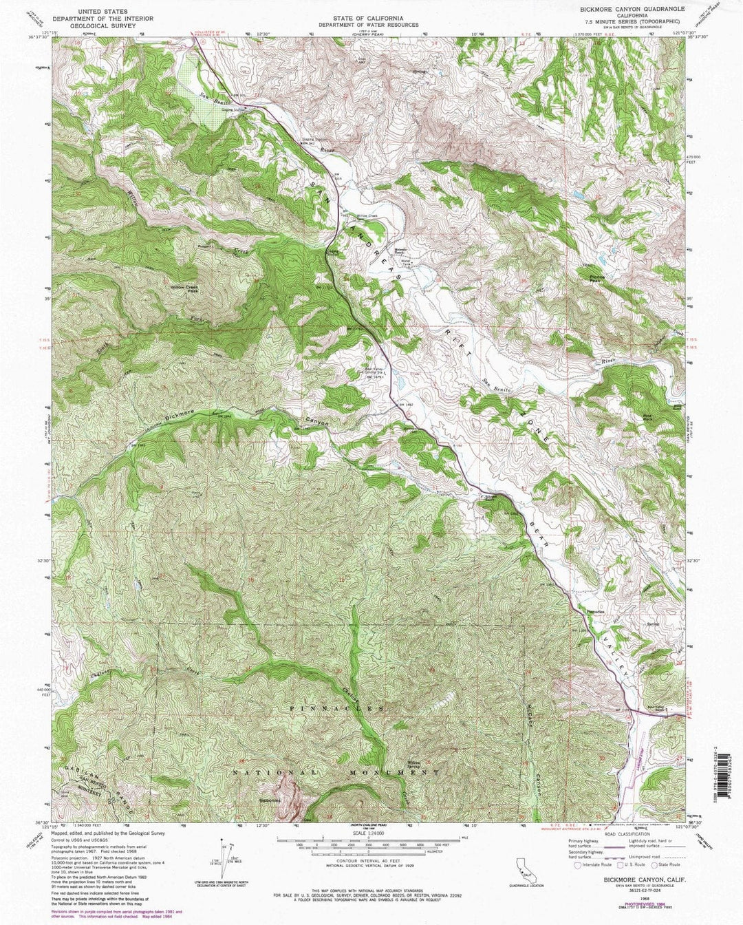 1968 Bickmore Canyon, CA - California - USGS Topographic Map