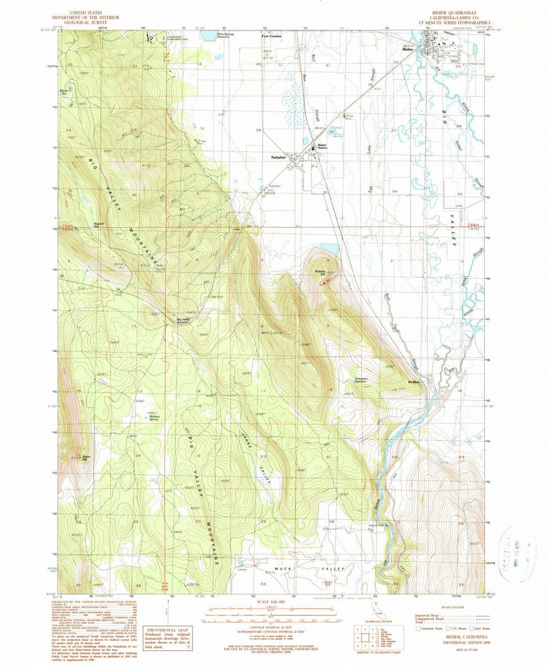 1990 Bieber, CA - California - USGS Topographic Map
