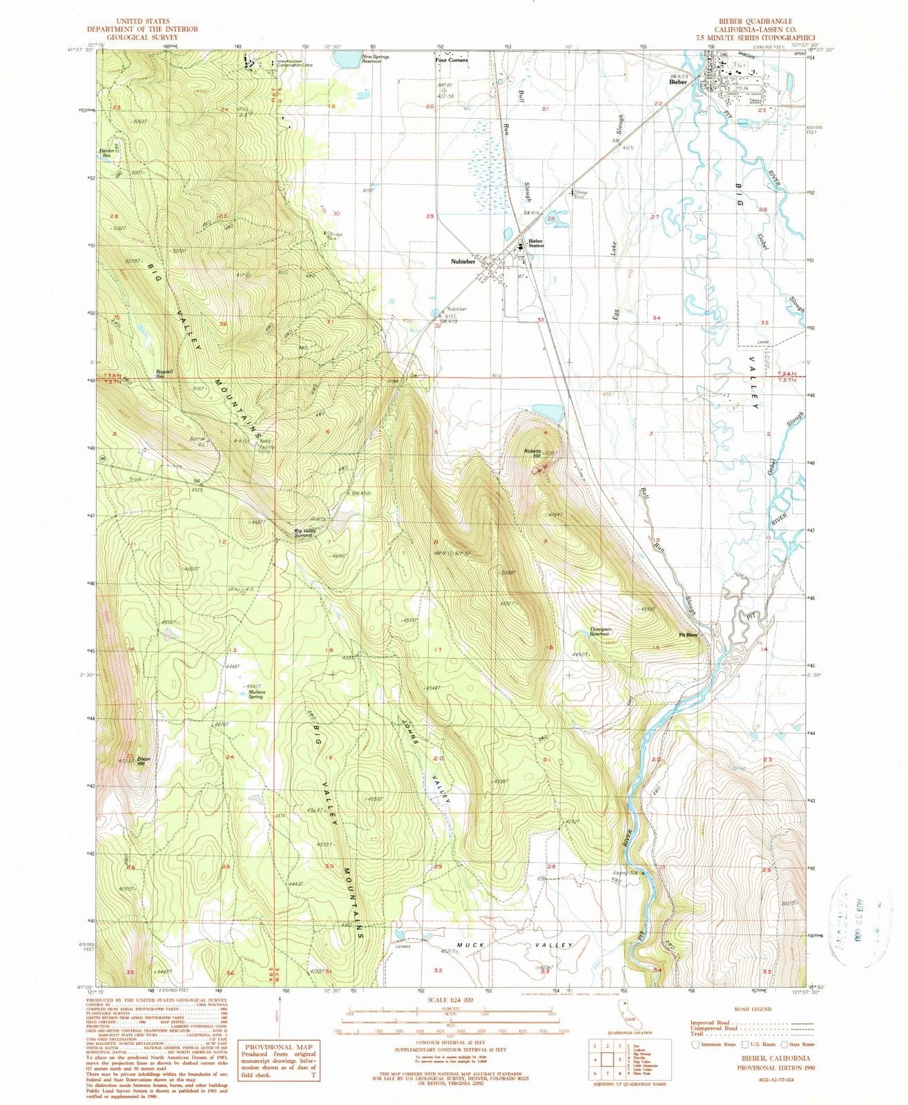 1990 Bieber, CA - California - USGS Topographic Map