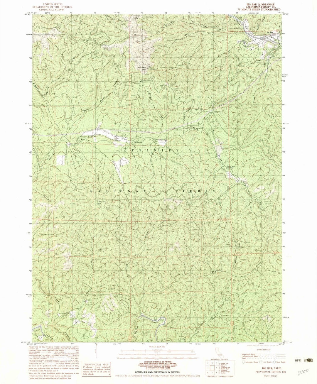 1982 Big Bar, CA - California - USGS Topographic Map