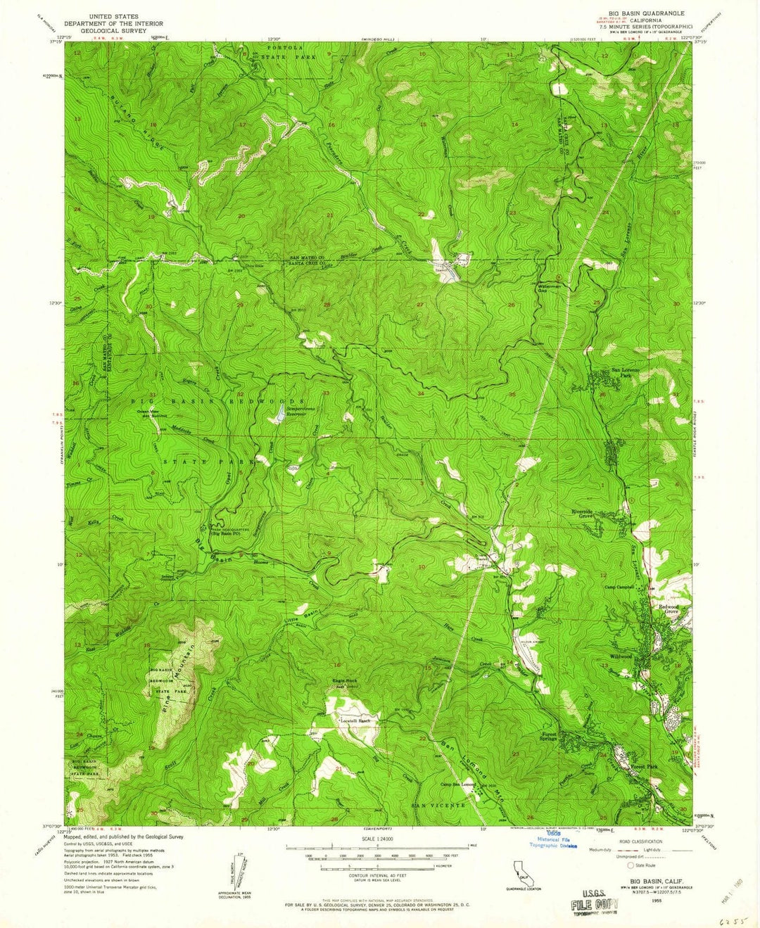 1955 Big Basin, CA - California - USGS Topographic Map