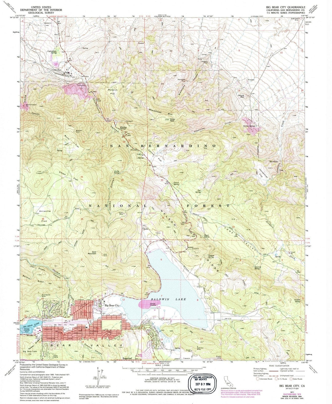 1971 Big Bear City, CA - California - USGS Topographic Map