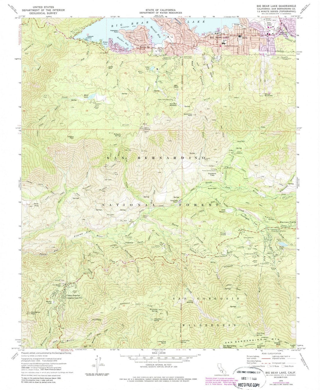 1970 Big Bear Lake, CA - California - USGS Topographic Map