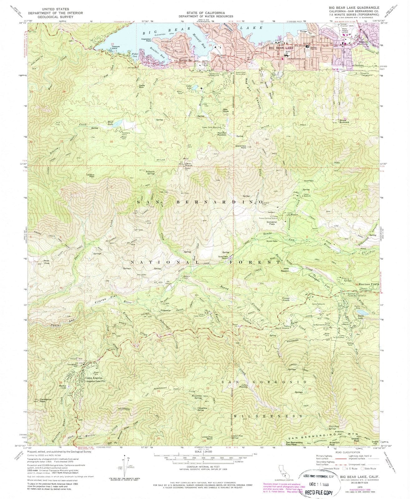 1970 Big Bear Lake, CA - California - USGS Topographic Map