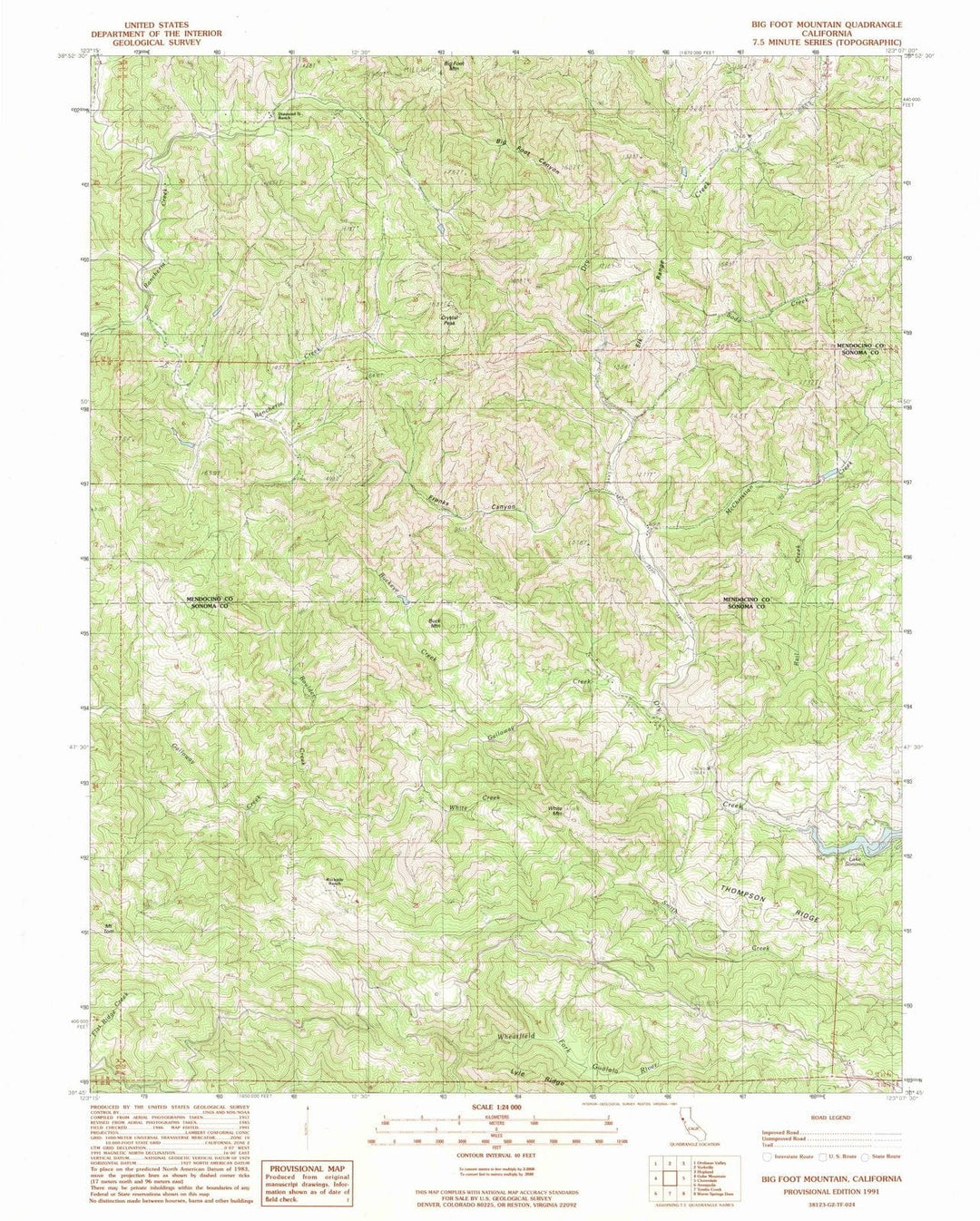 1991 Big Foot Mountain, CA - California - USGS Topographic Map