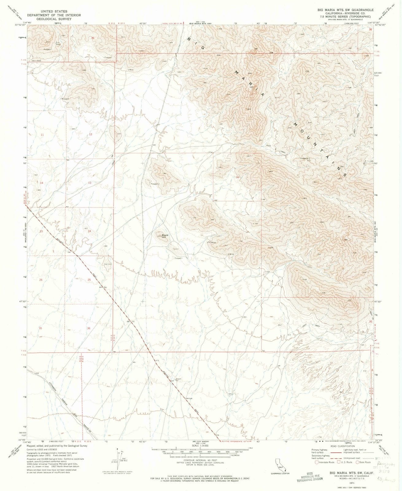 1971 Big Maria MTS, CA - California - USGS Topographic Map
