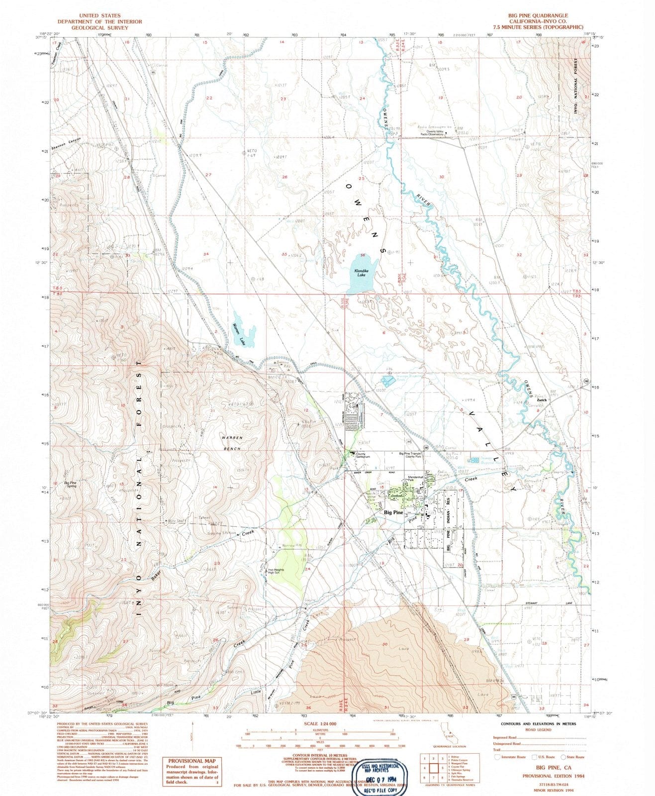 1984 Big Pine, CA - California - USGS Topographic Map