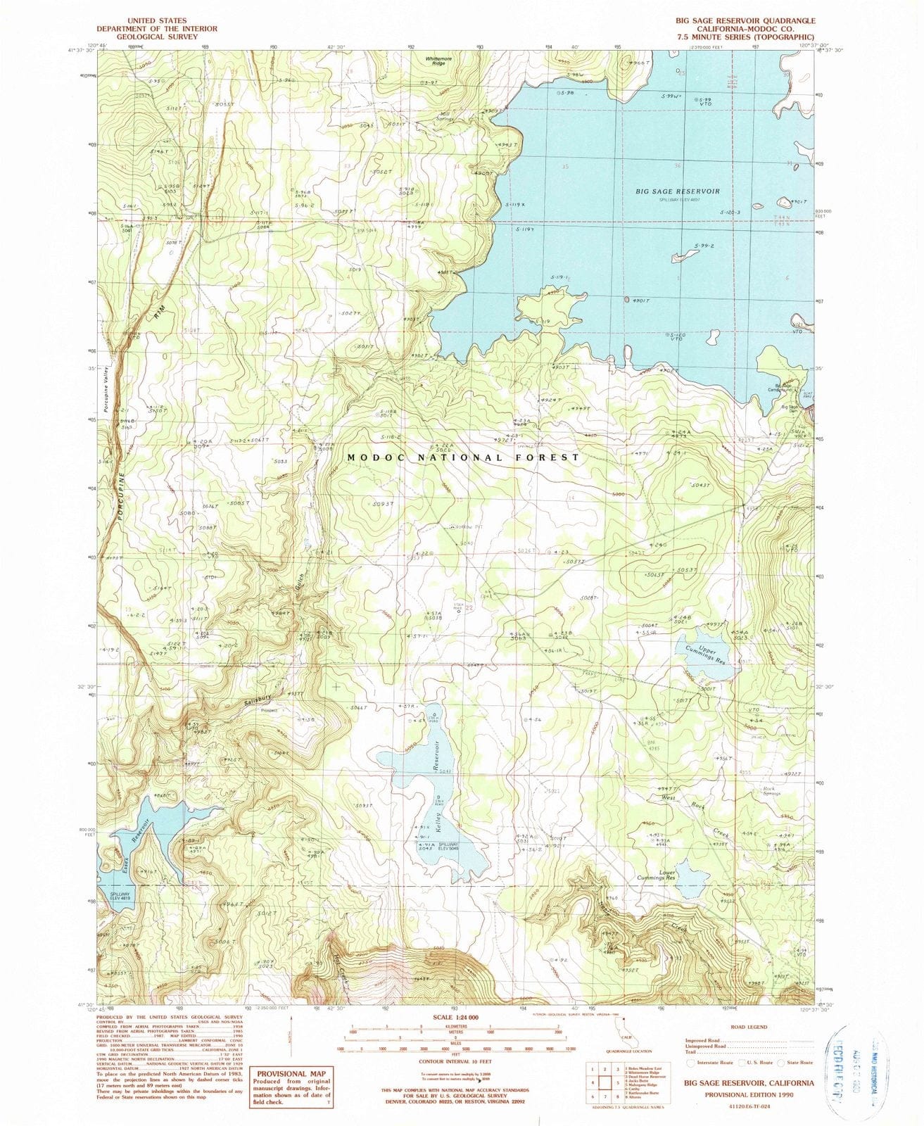 1990 Big Sage Reservoir, CA - California - USGS Topographic Map