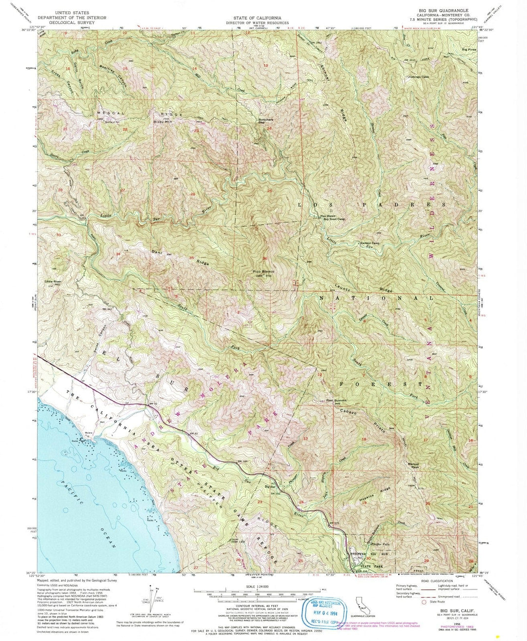1956 Big Sur, CA - California - USGS Topographic Map