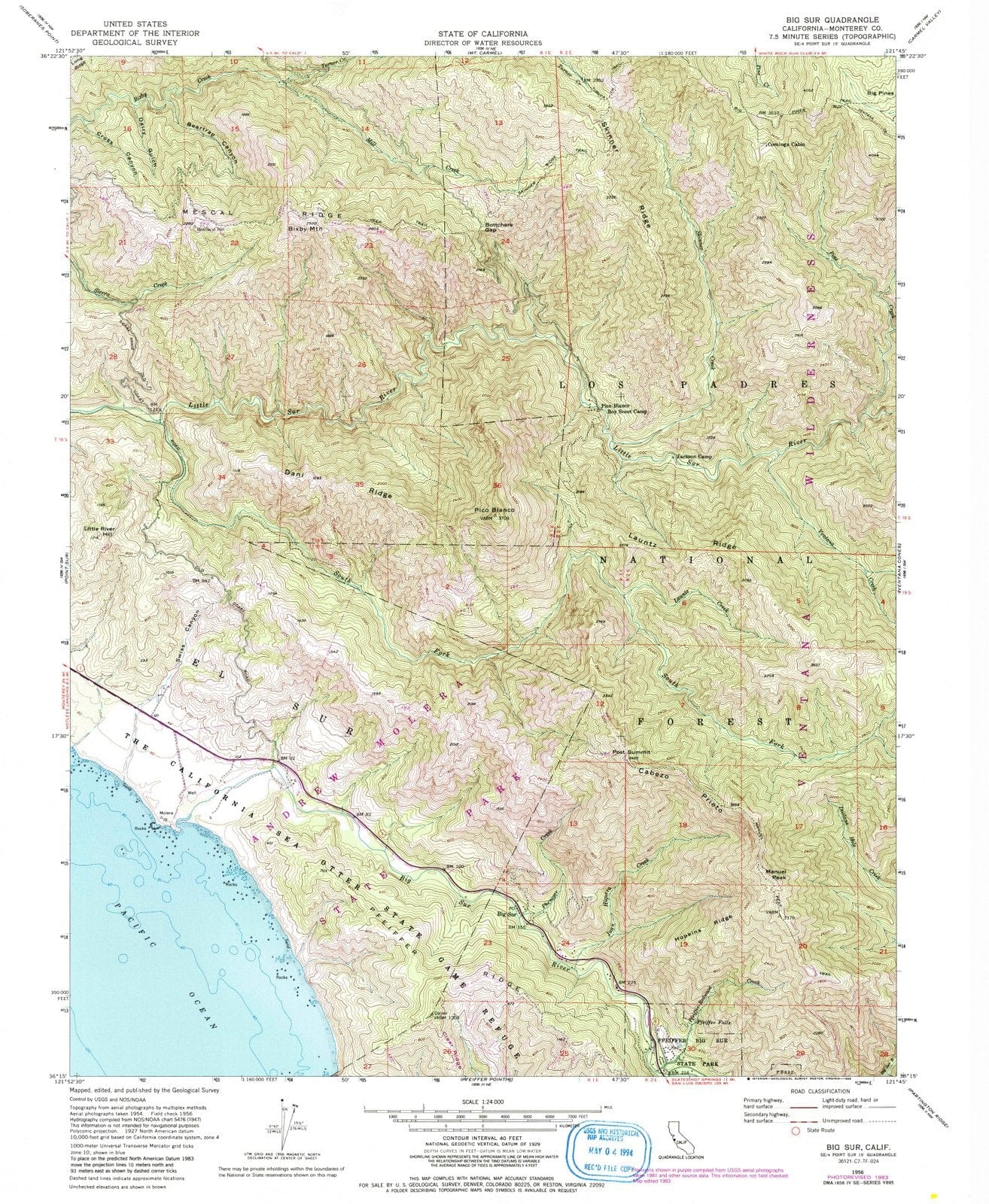1956 Big Sur, CA - California - USGS Topographic Map