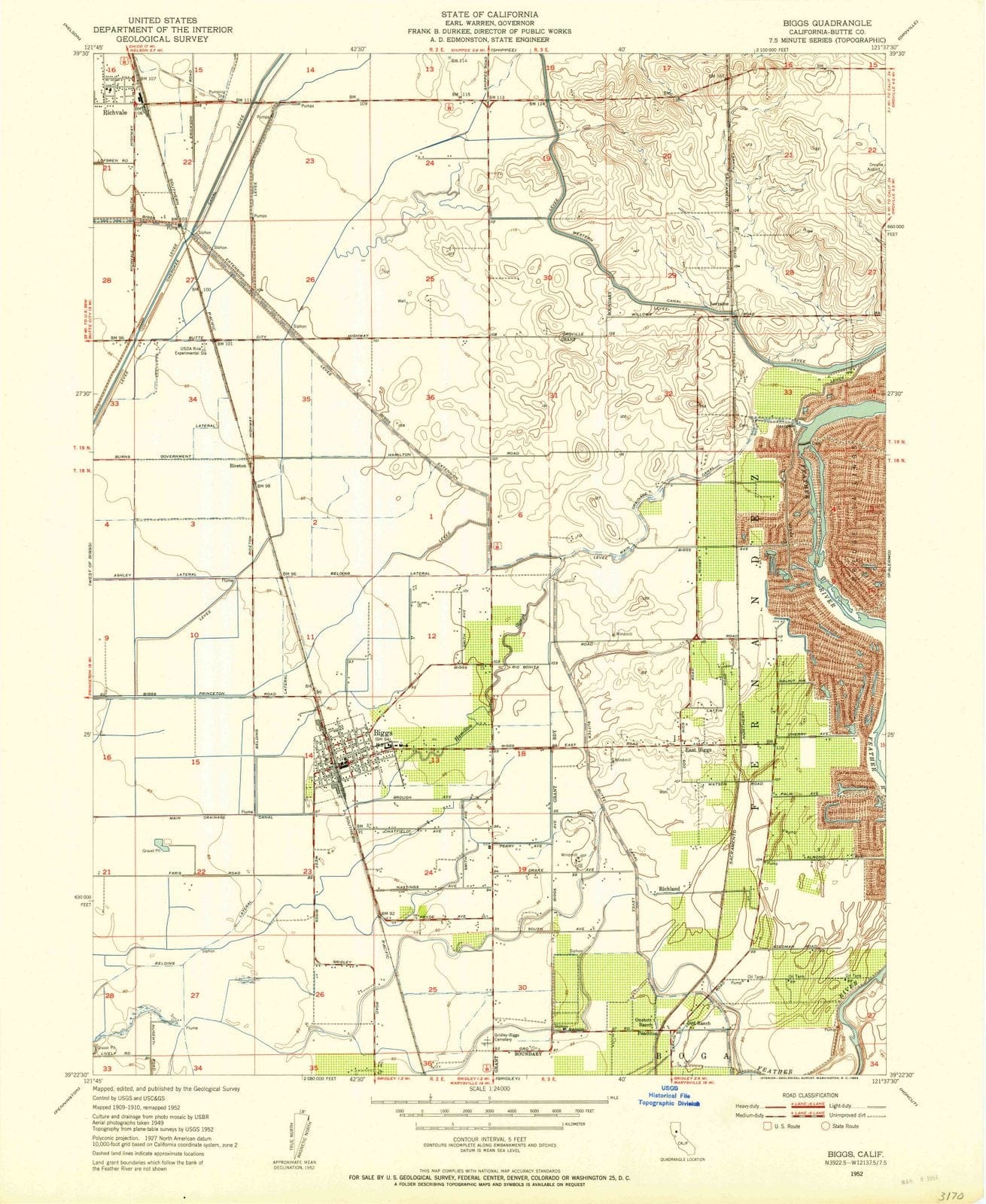 1952 Biggs, CA - California - USGS Topographic Map