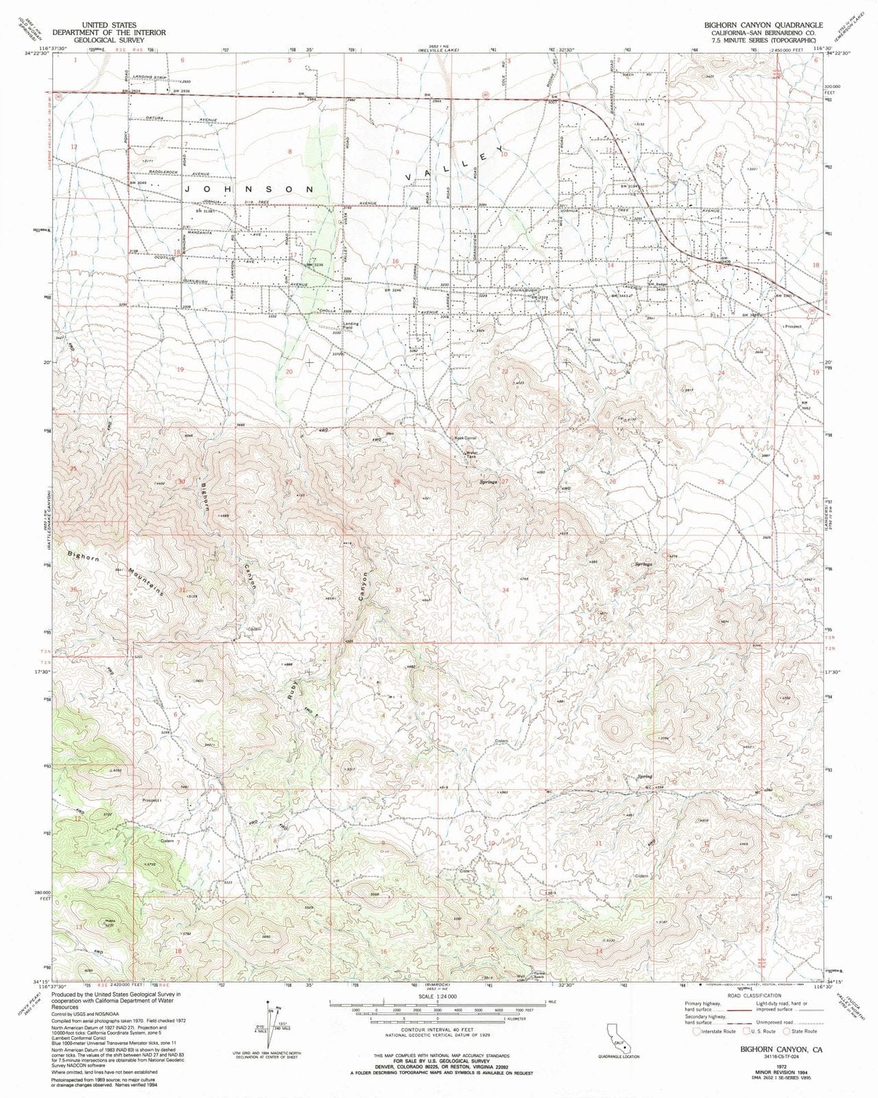 1972 Bighorn Canyon, CA - California - USGS Topographic Map