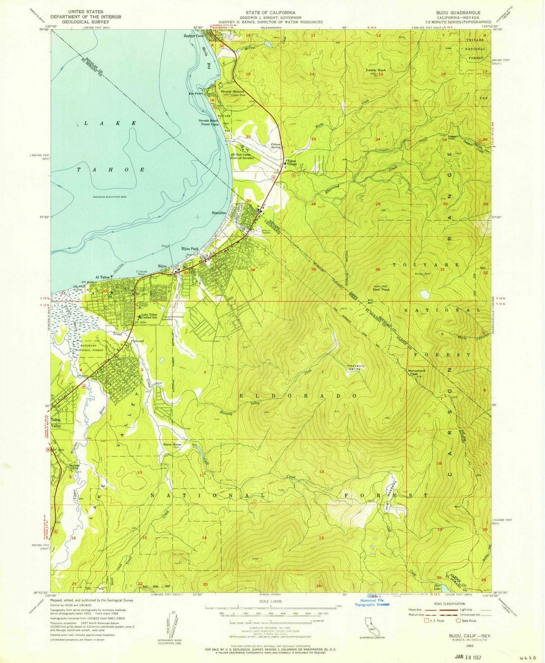1955 Bijou, CA - California - USGS Topographic Map