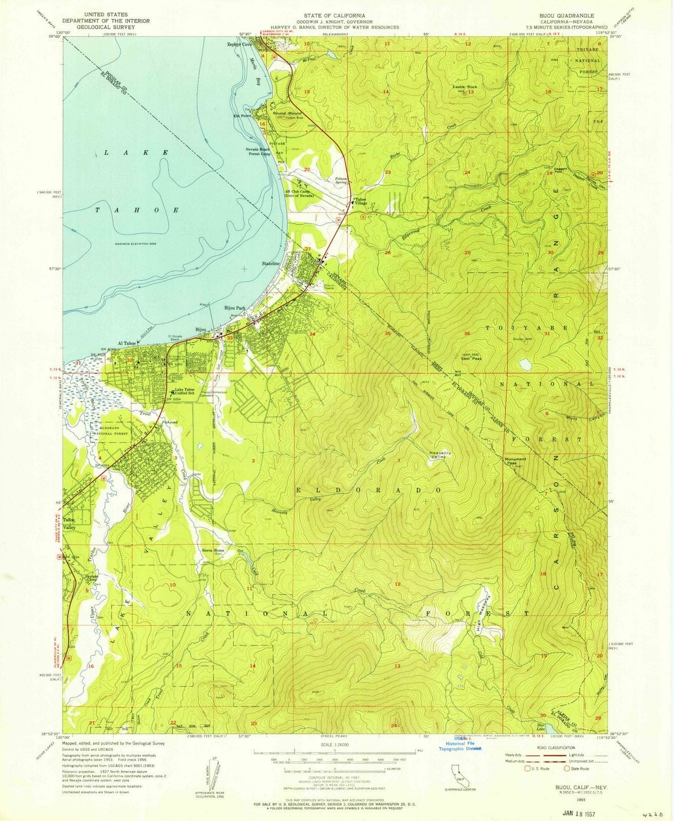 1955 Bijou, CA - California - USGS Topographic Map