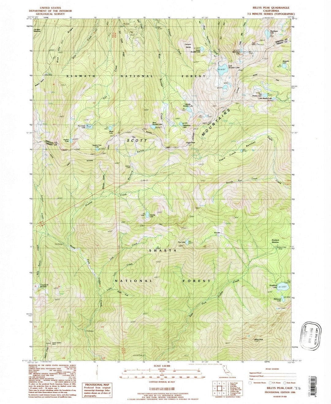1986 Billys Peak, CA - California - USGS Topographic Map