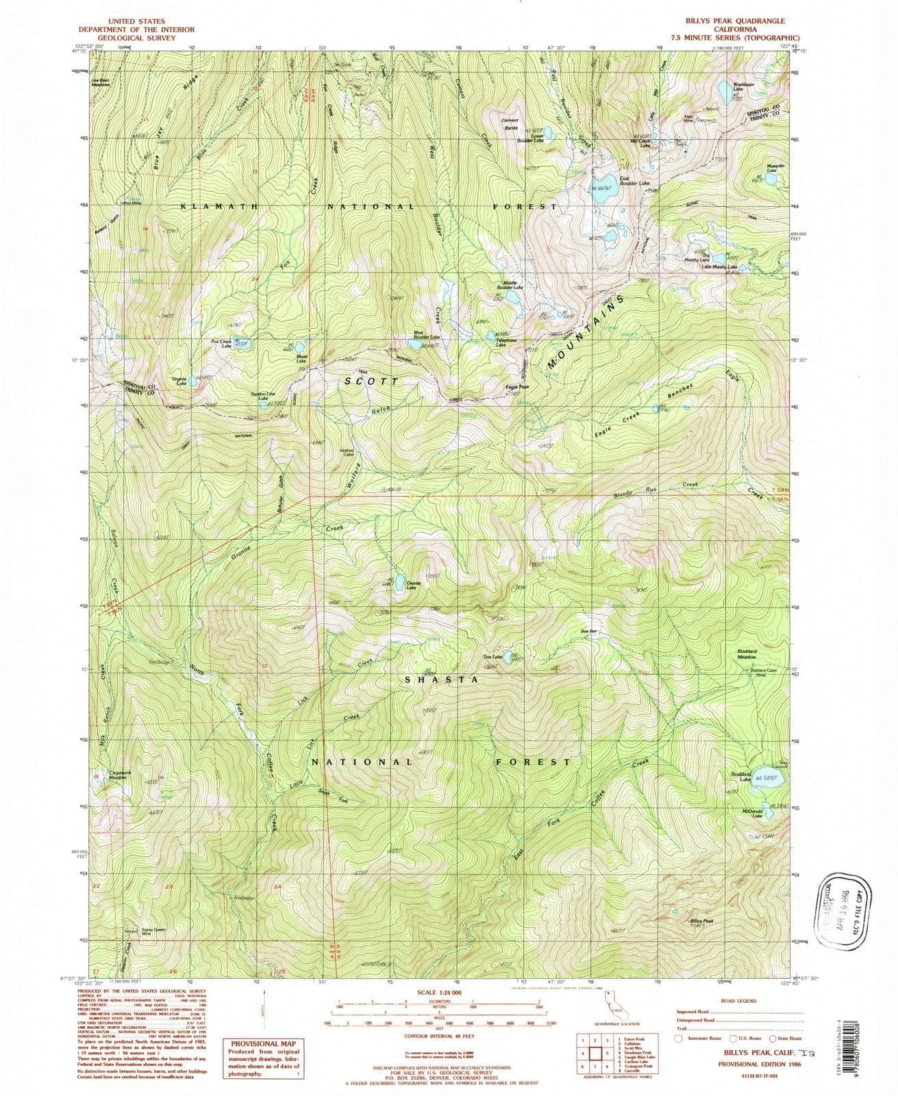 1986 Billys Peak, CA - California - USGS Topographic Map