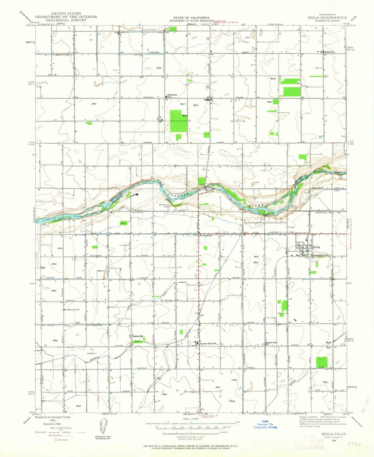 1946 Biola, CA - California - USGS Topographic Map